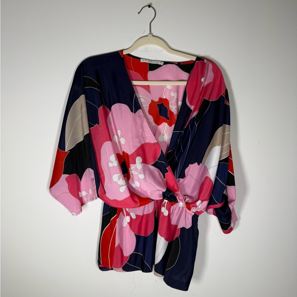 Trina Turk Concourse Narcissus Floral Surplice V-Neck Oversized Top S/M
